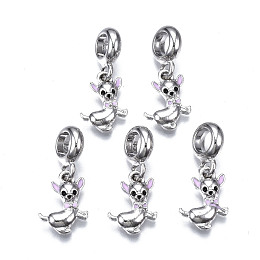 Honeyhandy Alloy European Dangle Charms, with Enamel, Large Hole Pendants, Chihuahua, Lilac, Platinum, 24mm, Hole: 5mm, Pendant: 15x10x3mm