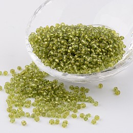 Honeyhandy 8/0 Glass Seed Beads, Silver Lined Round Hole, Round, Yellow Green, 3mm, Hole: 1mm, about 1097pcs/50g