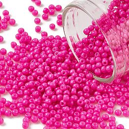 Honeyhandy 12/0 Grade A Round Glass Seed Beads, Baking Paint, Magenta, 2x1.5mm, Hole: 0.7mm, about 3300pcs/50g