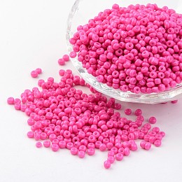 Honeyhandy 8/0 3mm Baking Paint Glass Seed Beads Loose Spacer Beads, Fuchsia, 3mm, Hole: 1mm, about 962pcs/50g