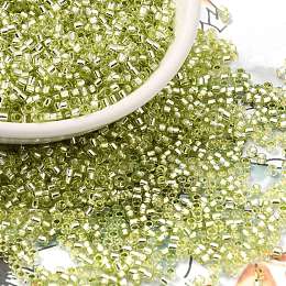 Glass Seed Beads, Silver Lined, Cylinder, Green Yellow, 2x1.5mm, Hole: 1.4mm, about 5599pcs/50g