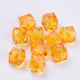 Honeyhandy Transparent Acrylic Beads, Faceted, Cube, Orange, 10x10x8mm, Hole: 1.5mm