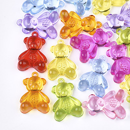 Honeyhandy Transparent Acrylic Pendants, Bear, Mixed Color, 34x23x11mm, Hole: 2mm