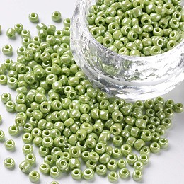 Honeyhandy Glass Seed Beads, Opaque Colors Lustered, Round, Green Yellow, 3mm, Hole: 1mm, about 2222pcs/100g