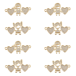 SUPERFINDINGS 8Pcs 2 Style Brass Links Connectors Clear Cubic Zirconia Links Charm Heart Gold Plated CZ Stone Charms for Necklace Bracelet Jewelry Making