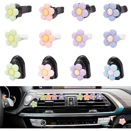 GOMAKERER 12 Pcs Flowers Car Air Vent Clips, Mixed Color Plastic Air Vent Clip Air Conditioning Outlet Clip Car Air Freshener Clip Car Interior Decoration for Girls Women