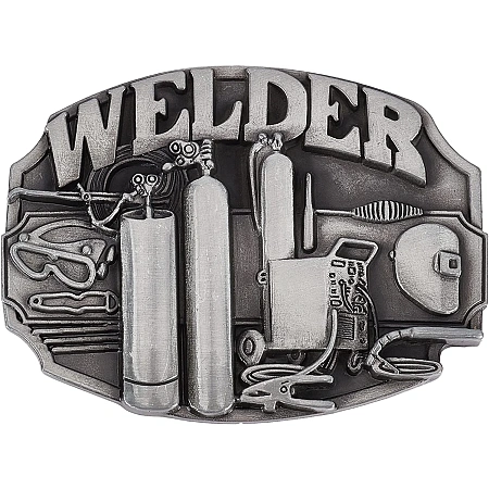 GORGECRAFT Vintage Belt Buckles for Men Simple Heavy Duty Alloy Reversible Replacement Welding Torch Industry Welder Tool Pewter Western Cowboy Belt Buckle for Man and Women All Belts
