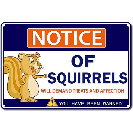 GORGECRAFT Squirrel Sign Squirrels Warning Signs Danger Funny Gifts Metal Tin Decor Wall Decorations with 4 Holes Outdoor Indoor for Home Bar Coffee Kitchen Farmhouse Decor 12 x 8 Inches