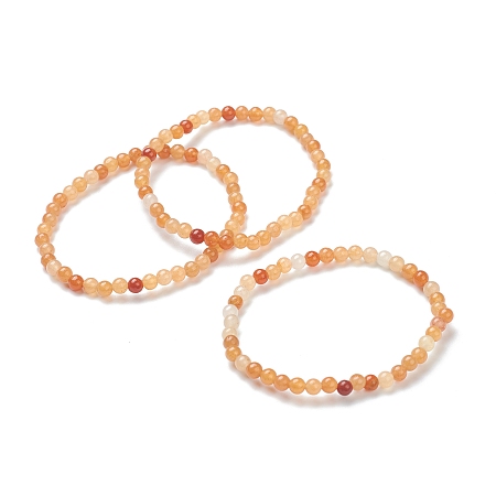 Honeyhandy Natural Red Aventurine Beaded Stretch Bracelets, Round, Beads: 4~5mm, Inner Diameter: 2-1/4 inch(5.65cm)