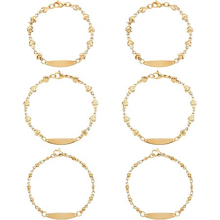 UNICRAFTALE 3pcs 15.5/16/17cm Golden Bracelets 304 Stainless Steel Oval Link Bracelets Set Mushroom & Flat Round & Heart Link Bracelets for DIY Jewelry Making
