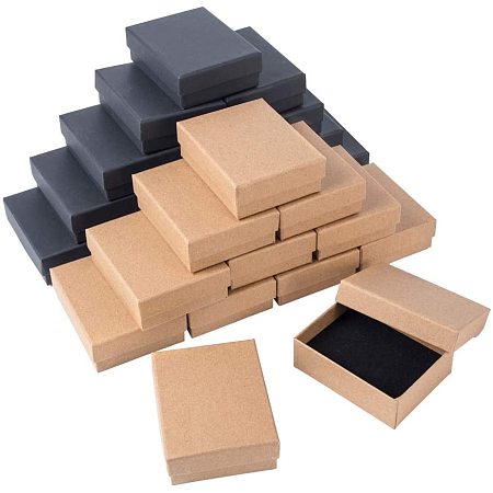 BENECREAT 24 Pack 3.5x2.7x1.2 Kraft Cardboard Jewelry Boxes Brown and Black Necklace Bracelet Ring Box for Jewelry Set Display and Storage