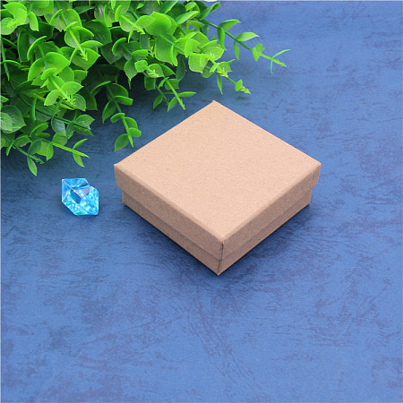 Nbeads Kraft Paper Cardboard Jewelry Set Boxes, Earring and Necklace Box, Square, BurlyWood, 7x7x2.6cm