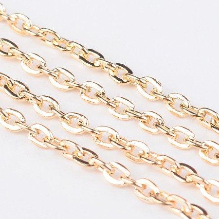 Honeyhandy Iron Cable Chains, Unwelded, with Spool, Flat Oval, Light Gold, 3x2x0.5mm, about 328.08 Feet(100m)/roll