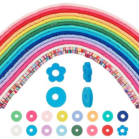 SUNNYCLUE About 6350Pcs 16 Colors Colorful Clay Beads Flat Round Disc Flower Polymer Loose Handmade Bead Rainbow Heishi Chips for Jewelry Making DIY Necklaces Bracelets Crafts Supplies Accessory, 6MM