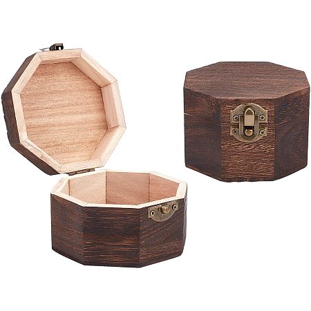 OLYCRAFT 2Pcs Plain Unfinished Box Wood Box Hexagon Unpainted Wooden Box Octagonal Wooden Box Natural Wood Box with Hinged Lid and Front Clasp for Crafting Making, 3.7x3.7 Inch