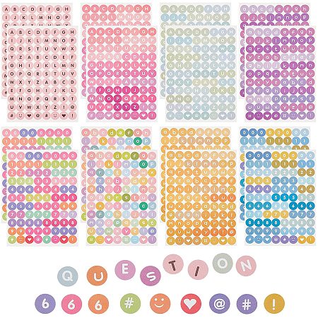 SUPERFINDINGS 32sheet 8 Color Colorful Alphabet Number Stickers 10mm Small Letter Number Stickers Round Scrapbooking Self Adhesive Stickers for Diary Album Notebook Decor DIY Crafts