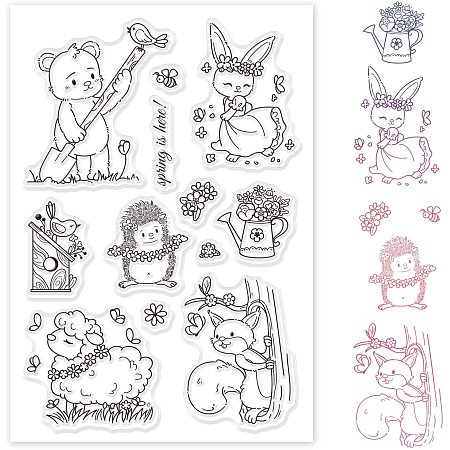 GLOBLELAND Animals Silicone Clear Stamps Hedgehog Sheep Rabbit Bear Transparent Stamps for Birthday Valentine's Day Cards Making DIY Scrapbooking Photo Album Decoration Paper Craft