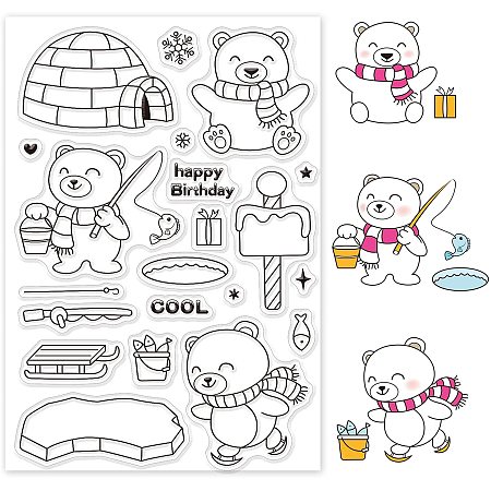 GLOBLELAND Polar Bear Silicone Clear Stamps Igloo Transparent Stamps for Birthday Easter Holiday Cards Making DIY Scrapbooking Photo Album Decoration Paper Craft