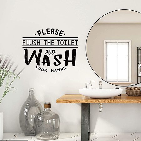 Arricraft Restroom Toilet PVC Wall Stickers Please Flush The Toilet Wash Hand Vinyl Wall Decor Slogan Quotes Wall Decals Removeable Wall Decor for Home Office Decoration 17.3