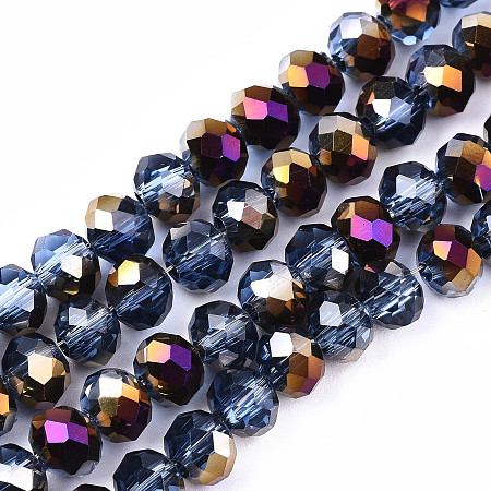 Honeyhandy Electroplate Transparent Glass Beads Strands, Half Purple Plated, Faceted Rondelle, Cornflower Blue, 6x5mm, Hole: 1mm, about 92~94pcs/strand, 17~17.5 inch(42.5~43.75cm)