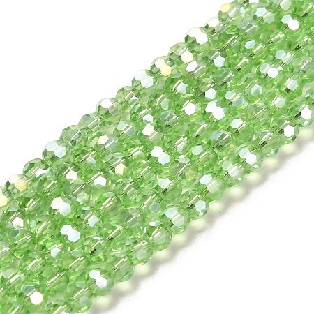 Honeyhandy Electroplate Glass Beads Strands, AB Color Plated, Faceted(32 Facets), Round, Light Green, 4mm, Hole: 0.5mm, about 100pcs/strand, 14.2 inch