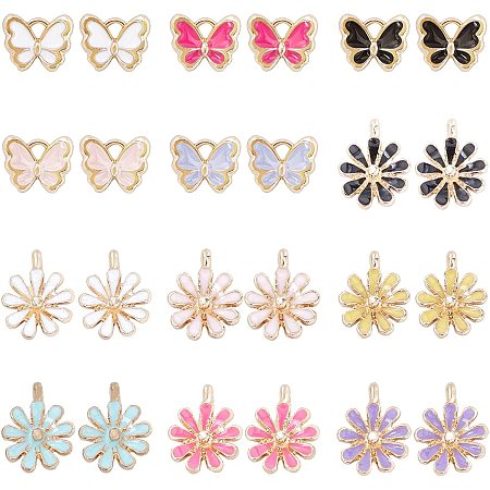 NBEADS 48 Pcs Daisy Flower and Butterfly Enamel Charms Mixed Color Alloy Pendants Charm for DIY Crafts Bracelet Necklace Jewelry Making