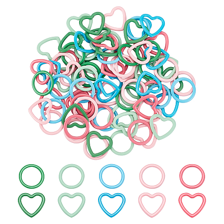 CHGCRAFT 100Pcs 5 Colors Knitting Markers Rings Heart-Shaped Stitch Markers Colored Zinc Alloy Knit Knitting Stitch Markers Rings for Sewing DIY Knitting Handcrafts, Inner Diameter 9.5-10mm