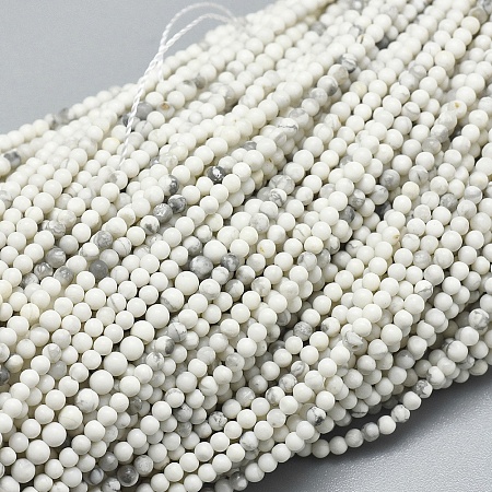Honeyhandy Natural Howlite Beads Strands, Round, 2~2.5mm, Hole: 0.5mm, about 165~188pcs/strand, 15.35 inch(39cm)