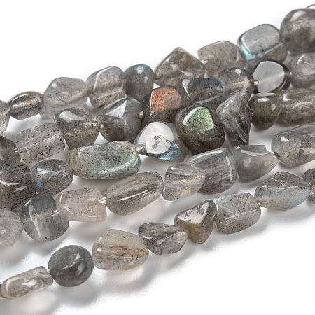 Honeyhandy Natural Labradorite Beads Strands, Nuggets, Tumbled Stone, 5~8.5x5.5~7x3.5~4mm, Hole: 0.7mm, about 64pcs/strand, 16.34''(41.5cm)