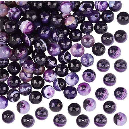 OLYCRAFT 94Pcs Natural Stripe Agate Beads 8mm Banded Healing Gemstone Beads Round Stone Beads Strands for Jewelry Craft Making