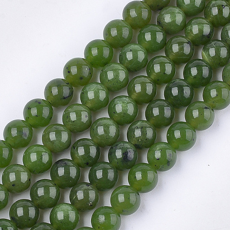 Honeyhandy Natural Canadian Jade Beads Strands, Grade A, Round, 8mm, Hole: 1mm, about 23~25pcs/strand, 7.6 inch
