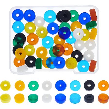 Arricraft 48 Pcs 8 Colors Frosted Glass Beads, 8.5mm Flat Round Heishi Glass Beads Column Matte Loose Spacer Beads for Bracelets Necklace Earring Jewelry Making