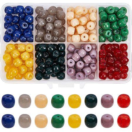 SUPERFINDINGS About 200pcs 0.33Inch Barrel Opaque Solid Color 8 Colors Glass Beads Strands Loose Spacer Beads for Jewelry Making