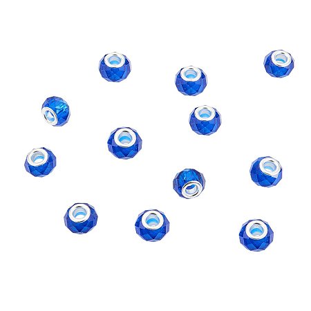 NBEADS 100Pcs Royal Blue Crystal Glass Charms, Faceted Lampwork Beads Large Hole European Charms Beads fit Bracelet Jewelry Making