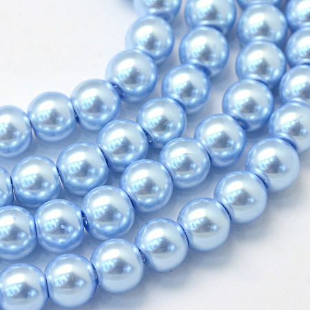 Baking Painted Pearlized Glass Pearl Round Bead Strands, Sky Blue, 8~9mm, Hole: 1mm; about 105pcs/strand, 31.4 inches