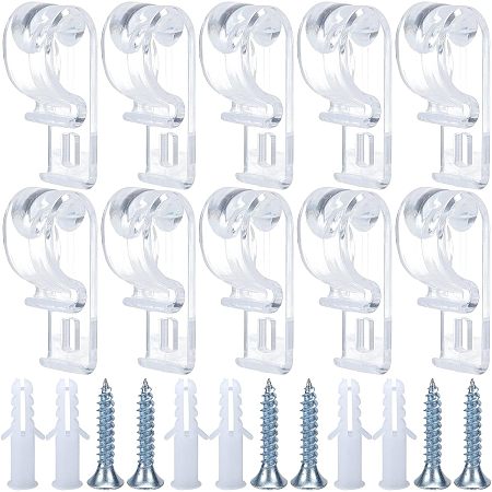 GORGECRAFT 1 Box 8 Sets Blind Safety Clips Roller Shade Clear Safety Chain and Cord Guide Fixation Hook Safety P-Clips with 8 Screws + 8 Plastic Pillars for Vertical Roller Curtain Chain Cord Control