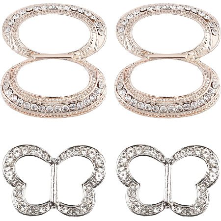 GORGECRAFT 2 Colors 4PCS Double Oval Crystal Rhinestone Scarf Clip Buckle Holder Clasp Holder Clothing Jewelry Accessories Brooches for Wedding Party Clothing Shawl Women's Fashion Decoration