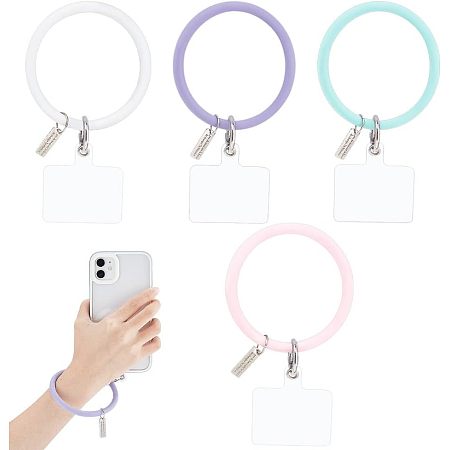CHGCRAFT 8Sets 4 Colors Silicone Phone Lanyard for Phone Case Universal Cell Phone Wrist Strap Loop with Patches Round Keyring Phone Lanyard Strap for Phone Case, 177mm