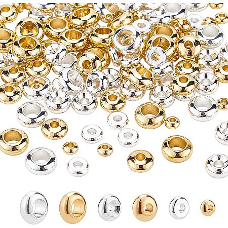 Arricraft 120 Pcs 6 Styles Brass Spacer Beads, Flat Round Spacer Beads Metal Disc Spacer Loose Beads for Bracelet Necklace Jewelry Making