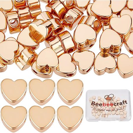 Beebeecraft 50Pcs/Box Heart Beads 18K Gold Plated Heart Spacer Beads Small Hole Metal Loose Beads for DIY Necklace Bracelet Earring Craft Wedding Valentine Mother's Day