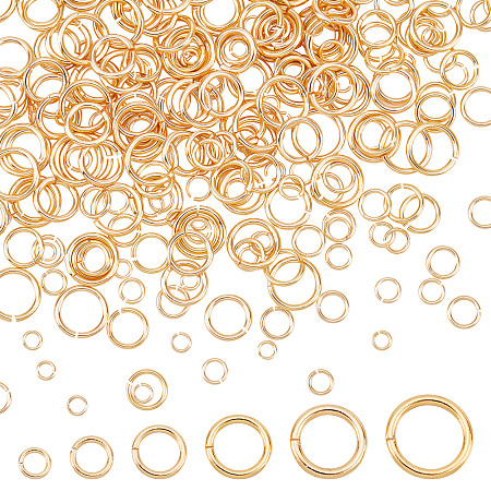 PandaHall Elite 300pcs 14K Gold Plated Jump Rings, 6 Size Brass Open Jump Rings Golden Connector Rings Jewelry Making Supplies for Choker Necklaces Bracelet Jewelry Repair, Diameter: 3~8mm