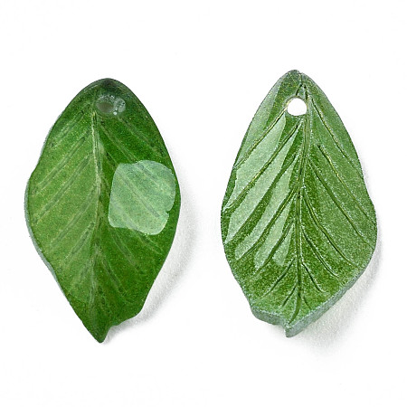 Honeyhandy Plastic Pendants, Leaf, Green, 18x9x3mm, Hole: 1mm