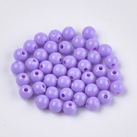 Honeyhandy Opaque Plastic Beads, Round, Lilac, 6x5.5mm, Hole: 1.8mm, about 4790pcs/500g