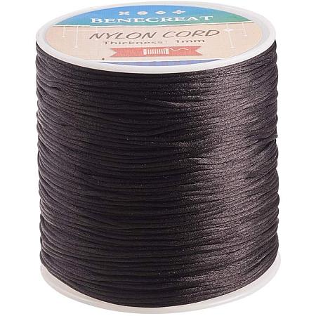 BENECREAT 1mm 200M (218 Yards) Nylon Satin Thread Rattail Trim Cord for Beading, Chinese Knot Macrame, Jewelry Making and Sewing - Black
