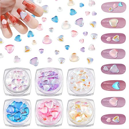 CHGCRAFT 120pcs 6Colors 3 Sizes 3D Lovely Nail Charms Resin Heart Shape Nail Supplies Cartoon Nail Art Decoration for Jewelry Making Nail Art Design Phone Decoration DIY Craft, 4~8mm Long