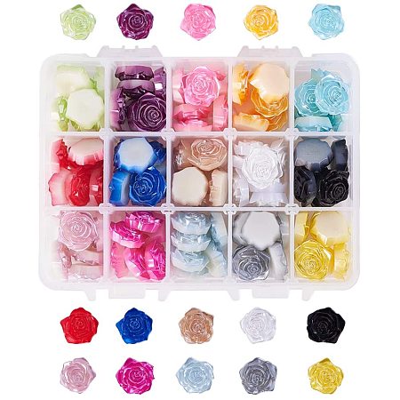 PandaHall Elite 105pcs 15 Colors Rose Flower Flatback Bead Cabochons ABS Plastic Imitation Pearl Undrilled Floral Decor Charms for DIY Wedding Home Decoration Phone Case Scrapbooking