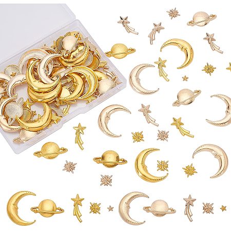 OLYCRAFT 120pcs Cosmos Themed Resin Fillers Alloy Epoxy Resin Supplies Star Moon Planet Meteor Filling Accessories for Resin Jewelry Making -Gold & Light Gold