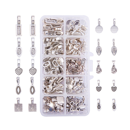 PandaHall Elite 200 Pieces 10 Style Tibetan Silver Alloy Glue-on Flat Pad Bails for Earring Bails or Scrabble and Glass Pendants Charms Connector Jewelry
