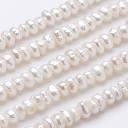 Honeyhandy Grade AAA Natural Cultured Freshwater Pearl Beads Strands, Flat Round, Beige, 3~3.5x6~6.5x5.5~6mm, Hole: 0.7mm, about 104pcs/strand, 13.6 inch