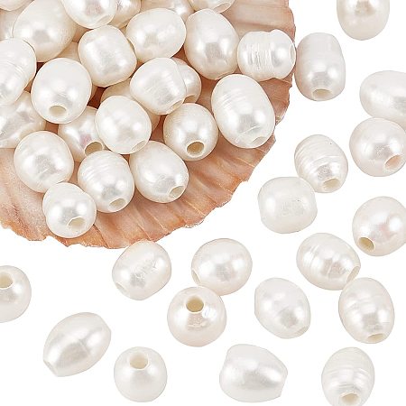 NBEADS 60 Pcs Natural Shell Pearl Beads, Rice Shape Freshwater Pearl Beads Spacer, White Pearl Loose Beads for DIY Crafts Making Jewelry Bracelets Necklaces Earrings